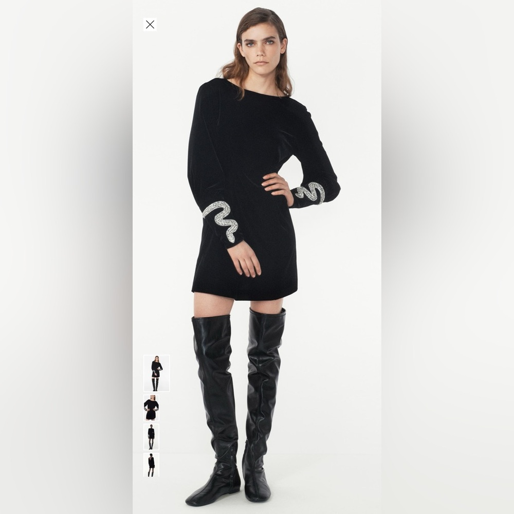 VELVET MINI DRESS -THE ITEM ZARA WOMAN crystals snake sleeves